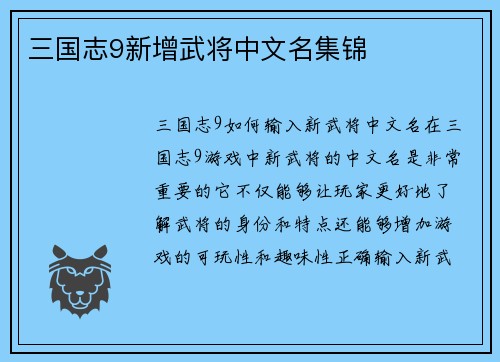 三国志9新增武将中文名集锦
